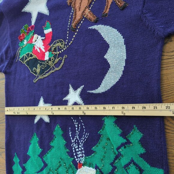 Vintage IB Diffusion Sport Christmas Purple Sweater L Santa Claus Beaded 90s - Picture 14 of 16